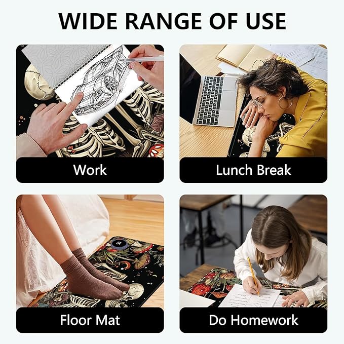 Heated Mouse Pad with 3 Levels Heated & 3 Hours Auto Shut-Off Mouse Pad for Warming Hands in Office Home, 23.6" x 14.2"Large Safe Desk Mat Hand Warmer，Kiss Skull