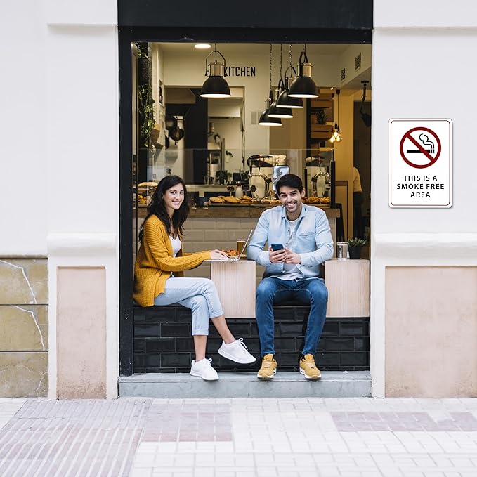 This is a Smoke Free Area Sign - ADA Compliant Digitally Printed Text Wall Sign - No Smoking in This Area Signs for Offices, Businesses, Hotels, and Restaurants - Aluminum 10” x 7”