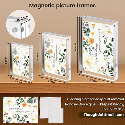 JOHOUSE 2 Pack 8 x 10 Acrylic Picture Frames, Double Sided Magnetic Photo Certificate Frames Self Standing Frameless Transparent for Desktop Display