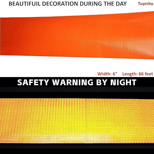 Orange Reflective Tape Outdoor Waterproof 6 inch Wide, High Visibility Industrial Marking Tape, Safety Adhesive Stickers (68 feet)