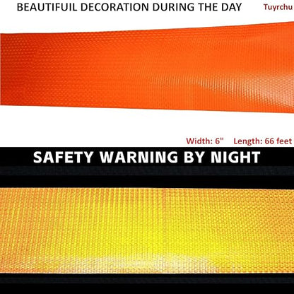 Orange Reflective Tape Outdoor Waterproof 6 inch Wide, High Visibility Industrial Marking Tape, Safety Adhesive Stickers (68 feet)