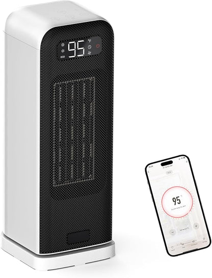MORENTO Space Heaters for Indoor Use, Portable Electric Heater with Thermostat, Smart and Voice Control, 1500W PTC Ceramic Safety, 36dB Quiet Smart Heaters for Office Bedroom Home White 1Pack