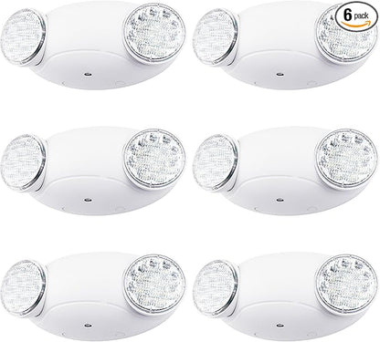 LIT-PaTH LED Emergency Lighting Fixtures with 2 LED Bug Eye Heads and Back Up Batteries- US Standard Exit Light, UL 924 and CEC Qualified, 120/277 Voltage, White, 6-Pack