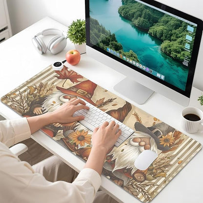Heated Desk Pad Mouse Pad 31.5x13 Inch PU Leather Desk Mat with 3 Heat Levels Large Mouse Gaming Computer Laptop Mat Gnomes Maple Leaf