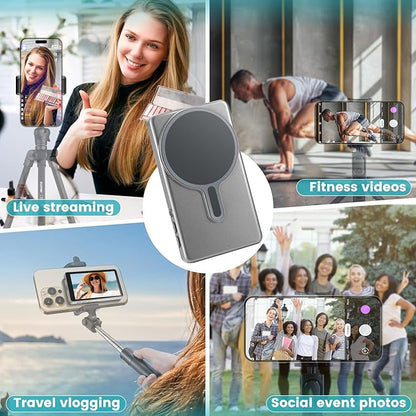 Magnetic Phone Vlog Selfie Monitor Screen,1080P Wireless Recording,Back Camera Selfie Monitor with Bluetooth Remote Control,for Selfie Vlog Live Broadcast,Compatible with iPhone and Android System