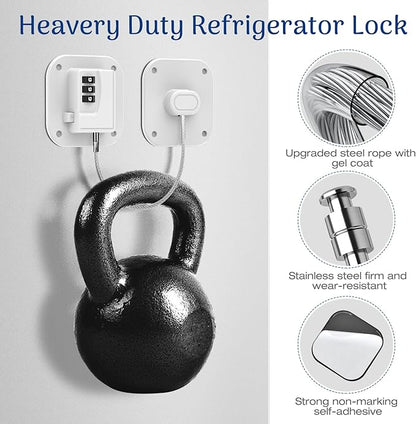 Fridge Refrigerator Lock with Combination, Heavy Duty Lock for Cabinet, Drawers, Closet, Safety Easy Install No Keys Needed (White-2Pack)