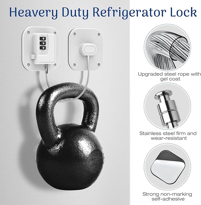 Fridge Refrigerator Lock with Combination, Heavy Duty Lock for Cabinet, Drawers, Closet, Safety Easy Install No Keys Needed (White-4Pack)
