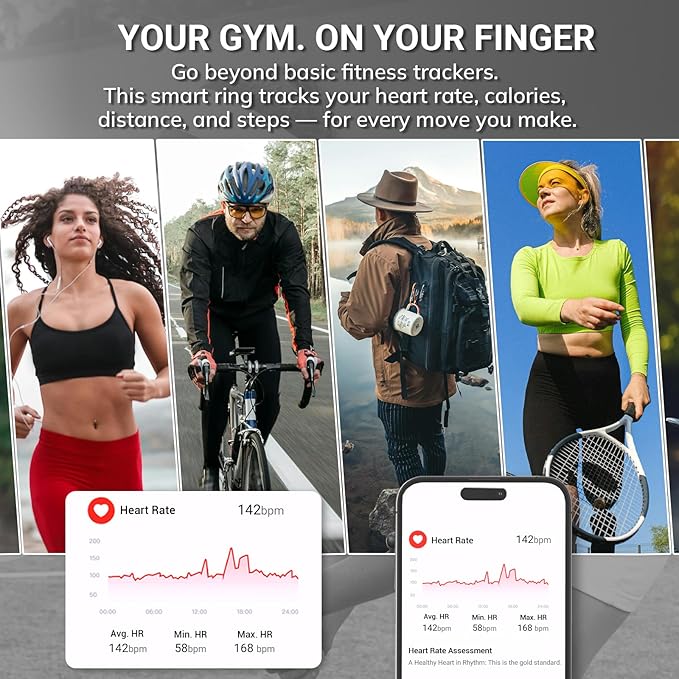 Mworld Smart Ring, Fitness & Health Tracker with Emotional AI Analysis, Sleep Monitor, Heart Rate/SpO2 Tracking, 10ATM Waterproof for Men and Women - Ceramic Material (Black, 7)