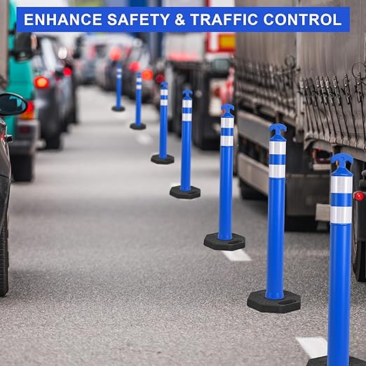 OrangeStar 9-Pack 42" Traffic Delineator Post Cones with Heavy Duty Rubber Base, Blue Safety Cones for Road, Parking Lot, Warehouse, Construction Zone Safety