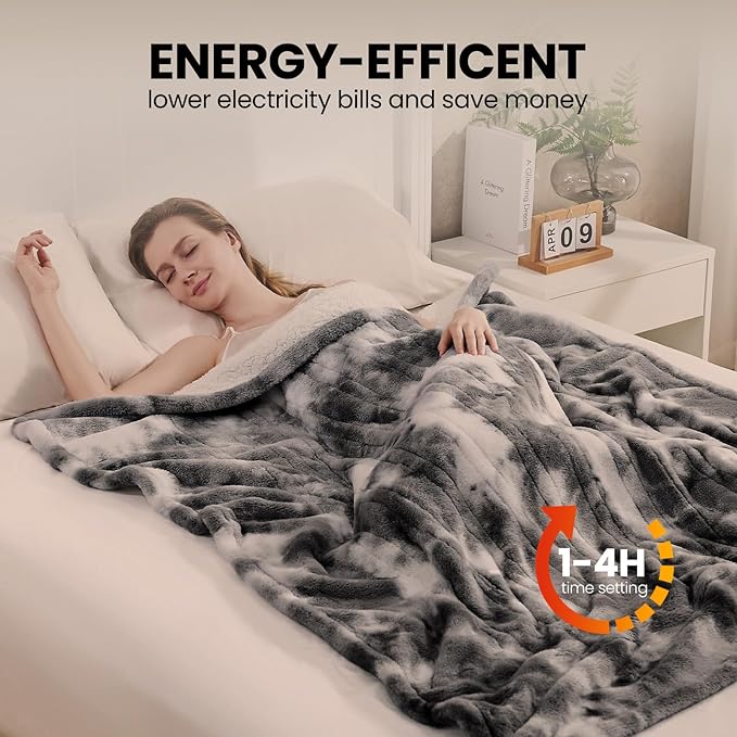 Electric Heated Blanket 84"x90",Luxury Grey Faux Fur Electric Queen Blanket,Fast Heating Soft Fluffy Thick Electric Blanket with 6 Heating Levels & 12H Auto Off