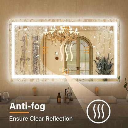GLSLAND LED Bathroom Mirror - 48"x32" Anti-Fog Lighted Wall Mirrors with Memory Function, Dimmable, Frontlit & Backlit, Horizontally/Vertically, Tempered Glass