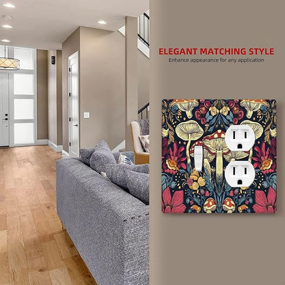 Outlet Covers Coloful Red Yellow Orange Magical Mushroom Forest 1 Toggle 1 Duplex Switch Plate Covers Electrical Light Switch Cover Plate Decorative Wall Plate Socket Cover for Bedroom Home Decor