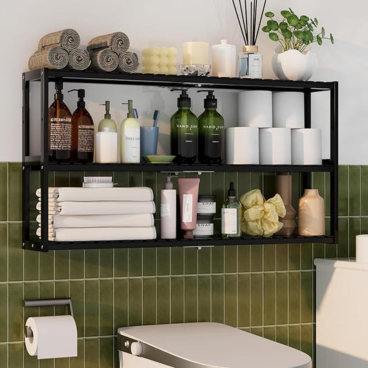 Extra Long Bathroom Organizer Storage Shelves 100% Bamboo Adjustable Height Over The Toilet Storage Floating Shelf for Wall Shower Shelf Can Placed in The Bathroom Kitchen Living Room for Multi Usage