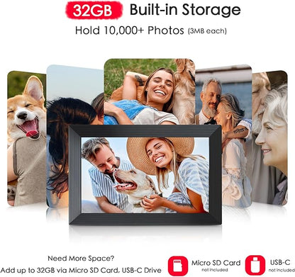 Digital Picture Frame, 10.1 inch Frameo Digital Frame WiFi, 1280*800 IPS HD Touchscreen, 32GB Storage, Instant Share Pictures Video, Smart Photo Frame Electronic, Gifts for Mom, House Warming, Black