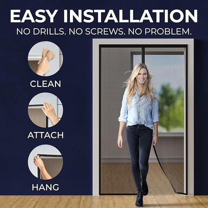Flux Phenom Upgraded Magnetic Screen Door - Bugs Out, Breeze in - 9min Install Auto-Sealing Heavy Duty Double Stitched Mesh, 52 Magnets, Hands Free Patio Doors Net, Pet & Kid Friendly, 38 x 82 Inch