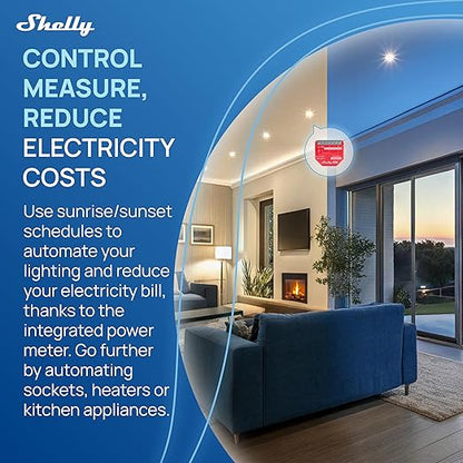 Shelly 1PM Gen4 | Wi-Fi, Zigbee, Matter Smart Relay Switch with Power Metering, 1-Channel 16A | Home Automation | Alexa, Google Home, Apple HomeKit Compatible | iOS Android App | No Hub