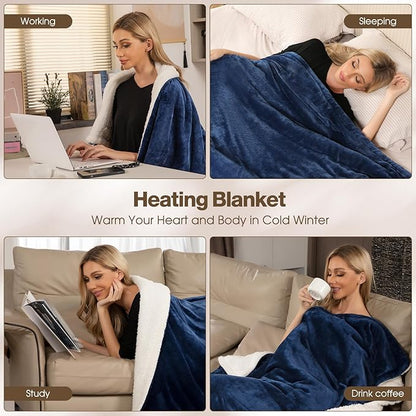 Heated Blanket Electric King Size 90"X100",Electric Blanket with 6 Heat Settings & 1-10 Hours Time Settings Auto-Off,Machine Washable Heating Blanket for Home and Office (Blue)