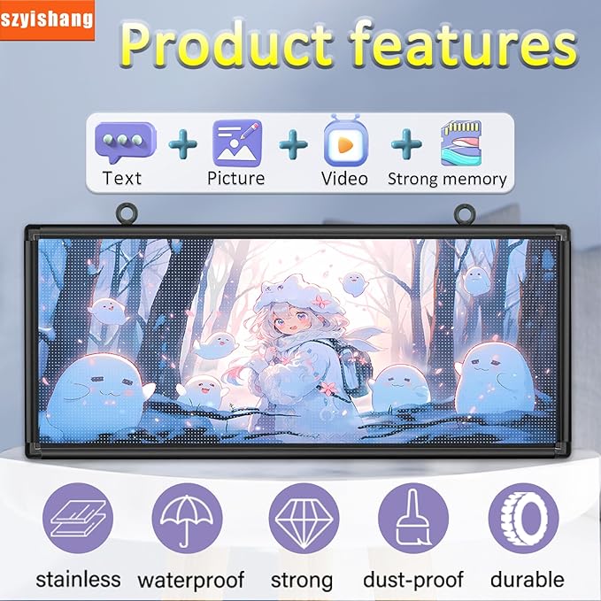 YS Outdoor P6 Programmable LED Sign(40"x 18"), WiFi + USB Control Digital Signage Scrolling LED Sign, Advertising Message Board,Open Signs for Business, RGB Full Color Display