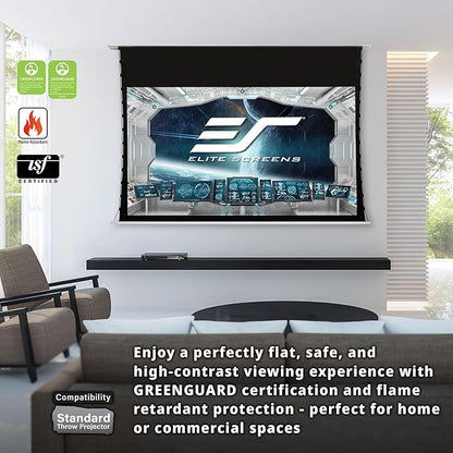 Elite Screens Evanesce Tab-Tension B 103" Diag. 16:9, Electric Recessed in-Ceiling Tensioned Ceiling/Ambient Light Rejecting (CLR/ALR) Projector Screen, ETB103HD5-E24, White