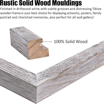 Tiblue 11x14 Picture Frame, Solid Wood Rustic Distressed White - 2 Packs with 4 Mats, HD Plexiglass, Wall Mount & Tabletop, 11x14 inches, Unisex Adult
