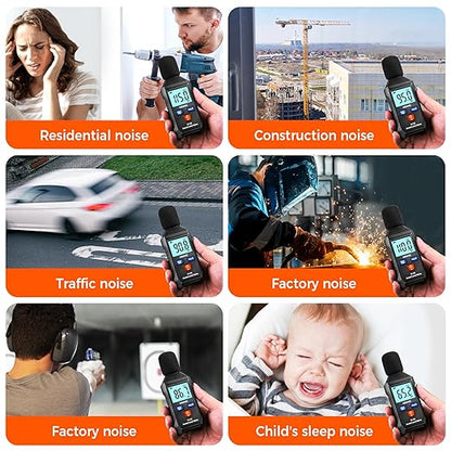 Decibel Meter, Portable Sound Level Meter with Backlit LCD (35-130dB(A) Range), Digital SPL Meter with MAX/MIN Data Hold, Noise Tester for Neighbors, Office, Workshop, and Classroom