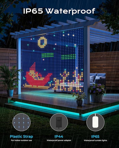 400 RGBIC LEDs Smart Curtain Lights with DIY GIF, 6.6x6.6ft Color Changing Holiday Wall Lights with APP, IP65 Waterproof Christmas String Fairy Lights for Indoor Outdoor Bedroom Window