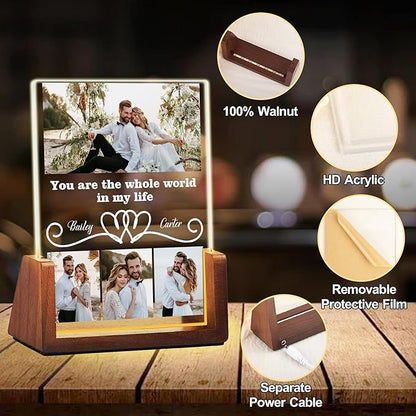 Personalized Couple Birthday Gifts For Girlfriend Boyfriend Him Her, Custom Acrylic Plaque Light Up Picture Frame With Photo Name, Customized Anniversary Christmas Gifts For Women Men Husband Wife