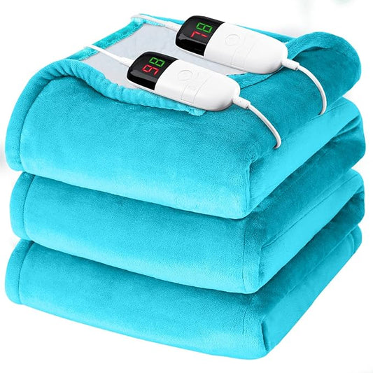 Heated Electric Blanket Queen Size - 84" x 90" Heating Blanket with Dual Control, 10 Heating Levels & 8 Hours Auto Off, Soft Warm Flannel Blanket, Christmas Birthday Gifts for Senior Grandma