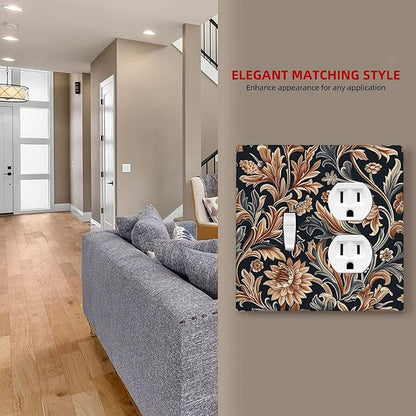 Wallplates Vintage Grey Plant Leaves Brown Flowers 1 Toggle 1 Duplex Switch Plate Electrical GFCI Faceplate Decorative Light Switch Covers for Bedroom Home Decor