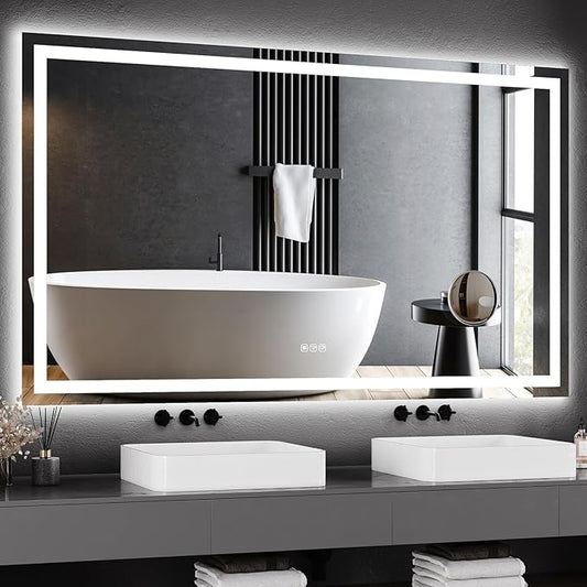 GarveeHome 60x36 LED Bathroom Mirror with Lights, Dimmable, Anti-Fog, Backlit + Front Lit, and 3X Magnification Mirror, Smart Bathroom Vanity Mirror for Wall, Memory Function, Shatter-Proof