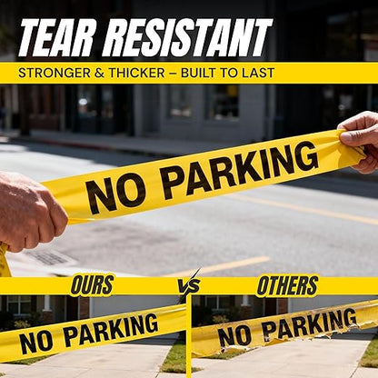 Caution No Parking Tape 12 Pack 3 inch X 1000 feet • Bright Yellow with a Bold Black Print for High Visibility • 3 in. Wide for Maximum Readability • Tear Resistant