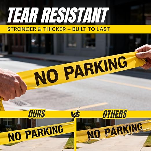 Caution No Parking Tape 6 Pack 3 inch X 1000 feet • Bright Yellow with a Bold Black Print for High Visibility • 3 in. Wide for Maximum Readability • Tear Resistant