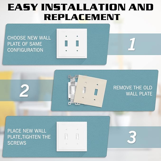 2-Gang Modern Edge Decorative Wall Plate Cover Switch Outlet Double Toggle Electrical Faceplate for Light Switches, Smart Switch, GFCI, Dimmers, Receptacle, USB Outlet (4 Pack, Double Toggle)