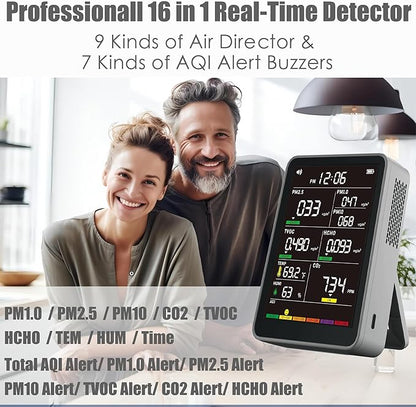 Professional Indoor Air Quality Monitor with AQI Beep Alarms, Portable Real-Time Detector for Home Cars Plants and Pets (Gray)