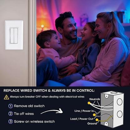 RunLessWire Click for Philips Hue – Battery-Free Wireless Smart Light Switch, 30ft Range – Works Natively with Philips Hue Bridge – Wall Mount Kinetic Switch - Decora Style, Gray