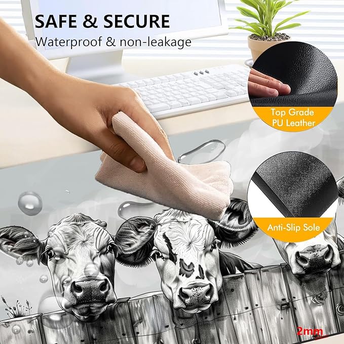 Heated Mouse Pad with 3 Levels Heated & 3 Hours Auto Shut-Off Mouse Pad for Warming Hands in Office Home, 23.6" x 14.2"Large Safe Desk Mat Hand Warmer，Three Lovely Cows
