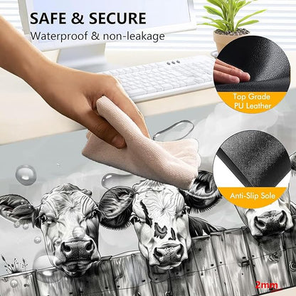 Heated Mouse Pad with 3 Levels Heated & 3 Hours Auto Shut-Off Mouse Pad for Warming Hands in Office Home, 23.6" x 14.2"Large Safe Desk Mat Hand Warmer，Three Lovely Cows