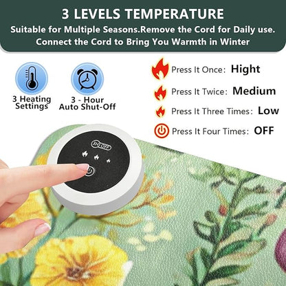 Heated Desk Pad Mouse Pad 31.5x13 Inch PU Leather Desk Mat with 3 Heat Levels Large Mouse Gaming Computer Laptop Mat Watercolor Mushrooms Green