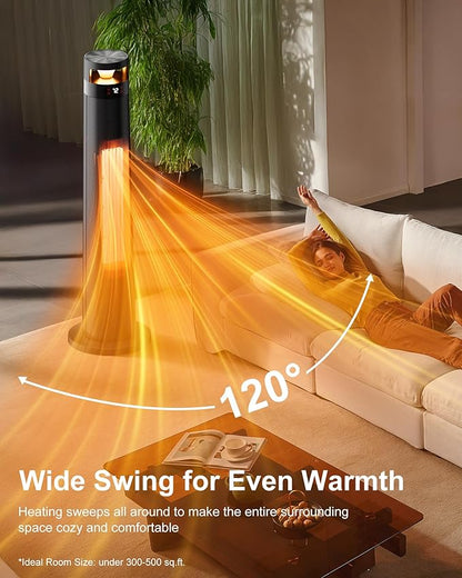 AKIRES 34IN Space Heater Large Room,1500w Space Heater For Indoor Use,120°Oscillating Tower Heater With Thermostat,Remote Control,Overheat & Tip-Over Protection,24H Timer For Large Rooms Black