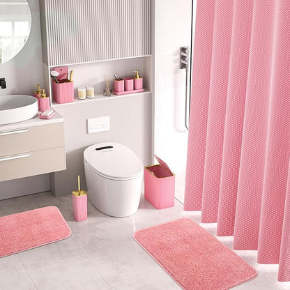 Bathroom Accessory Set - Bathroom Set, 27PC Bathroom Accessories Set, Pink Bathroom Sets with Shower Curtain and Rugs, Mini Trash Can, Toilet Brush, Trash Can & Soap Dispenser