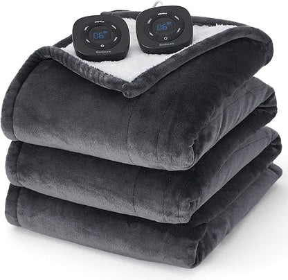 Bedsure Electric Blanket Queen Size - Dual Control Heated Blanket Queen, Fast Heating with 10 Time Settings & 10 Heat Settings, Warm Gift for Grandma (84x90 inches, Dark Grey)