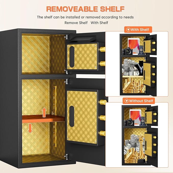 6.0 Cu Ft Large Double-Door Coin-Operated Digital Safe with Fireproof & Waterproof Bag,Hidden Code,Coin Slot,Thickened All-Steel Construction,Extra Storage,Wall/Floor Mountable for Home/Office/Hotel