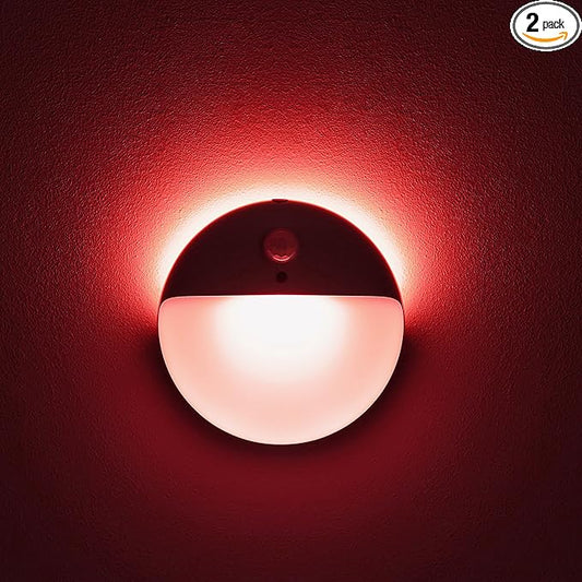 2 Pack Red Night Light, Battery Operated Night Light, 2.6" Small Sticky Lights, Dimmable Motion Sensor Light, 3 Light Modes, Portable LED nightlight for Baby, Kids, Sleep, Bedroom, Bathroom
