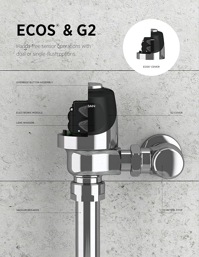 Sloan EBV-138-A Single Flush Water Closet Cover, Ring and Sensor Assembly, 1.28 GPF and 1.6 GPF - For use with Sloan G2 & ECOS Sensor Water Closet Flushometers, Original OEM Parts, 0325160
