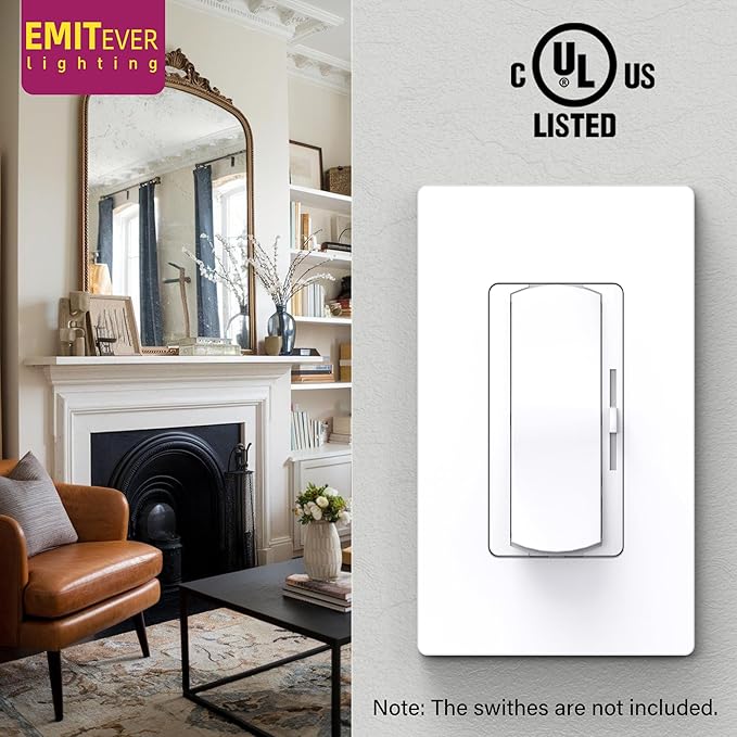 EMITEVER 1-Gang Screwless Decorator Wall Plate Cover for Receptacle Outlet & Light Switch, Standard Size 4.53"H x 2.75"W, Unbreakable Thermoplastic Faceplate, UL Listed, Matte White 5-Pack