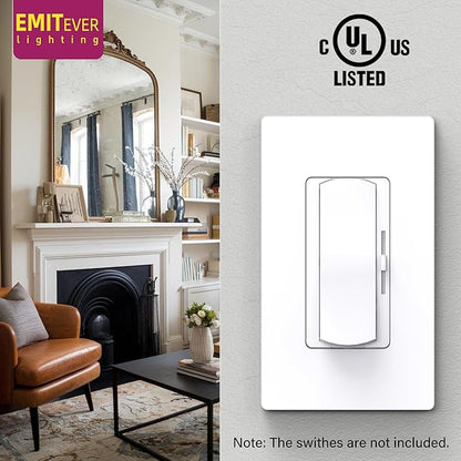 EMITEVER 1-Gang Screwless Decorator Wall Plate Cover for Receptacle Outlet & Light Switch, Standard Size 4.53"H x 2.75"W, Unbreakable Thermoplastic Faceplate, UL Listed, Matte White 5-Pack