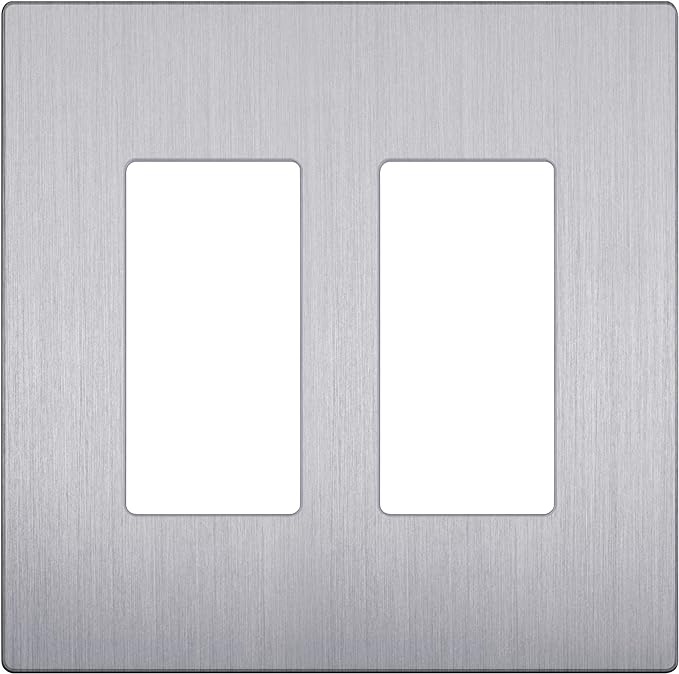 LIDER Brushed Finish Decorator Switch Cover, Screwless Wall Plate, Mid-Size 2-Gang 4.88" x 4.92", Unbreakable Polycarbonate Thermoplastic, UL Listed, LSWP-32M-BSV, Brushed Silver