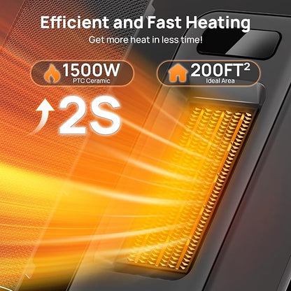 Space Heaters for Indoor Use, Smart Portable Electric Heater with Thermostat, WiFi and Voice Control, 12H Timer, 4 Modes, 36dB 1500W PTC Ceramic Safety Heat for Office Bedroom Home 1Pack Grey