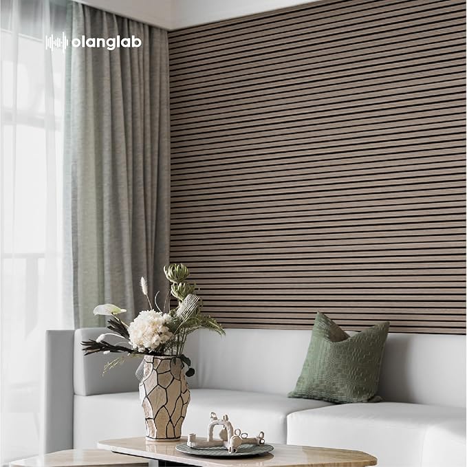 Olanglab Wood Slat Wall Panels, Wooden Acoustic Wall Panels, 94.5"x12.6" Each 3D Wall Panels for Interior Wall Decor, 2 Pack in Total 94.5"x25.2" (Dark Walnut)