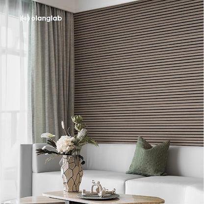 Olanglab Wood Slat Wall Panels, Wooden Acoustic Wall Panels, 94.5"x12.6" Each 3D Wall Panels for Interior Wall Decor, 2 Pack in Total 94.5"x25.2" (Dark Walnut)